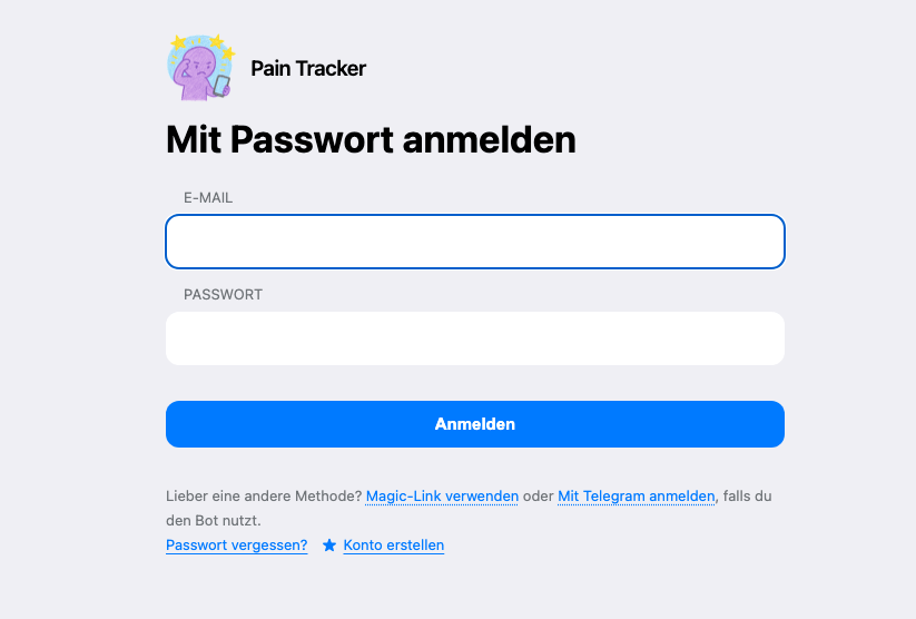 Screenshot der Web-Anmeldung