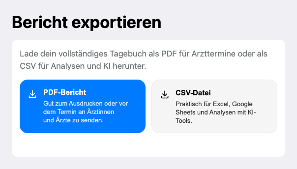 Screenshot des Berichtexports
