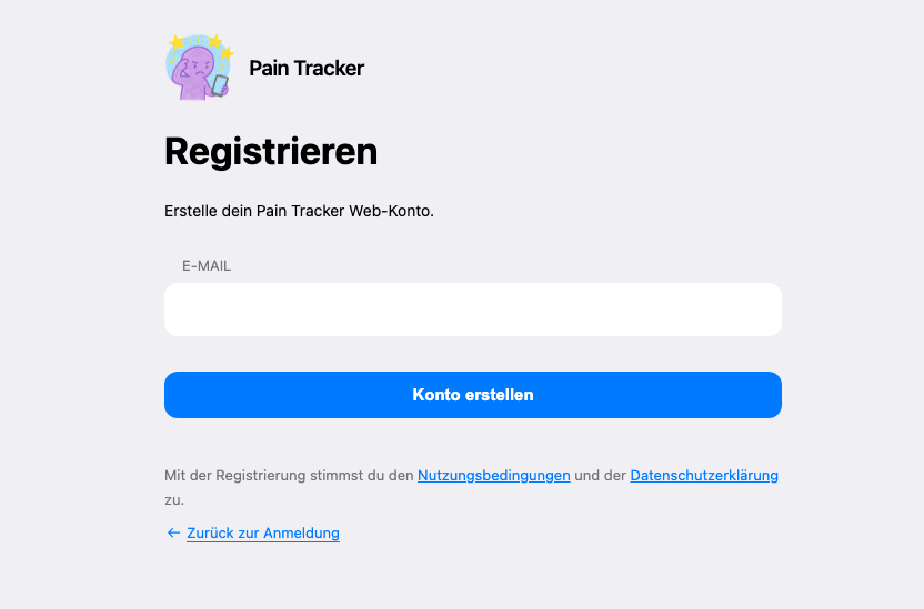 Screenshot der Web-Registrierung