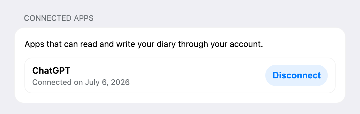 The Connected apps section in the web app settings