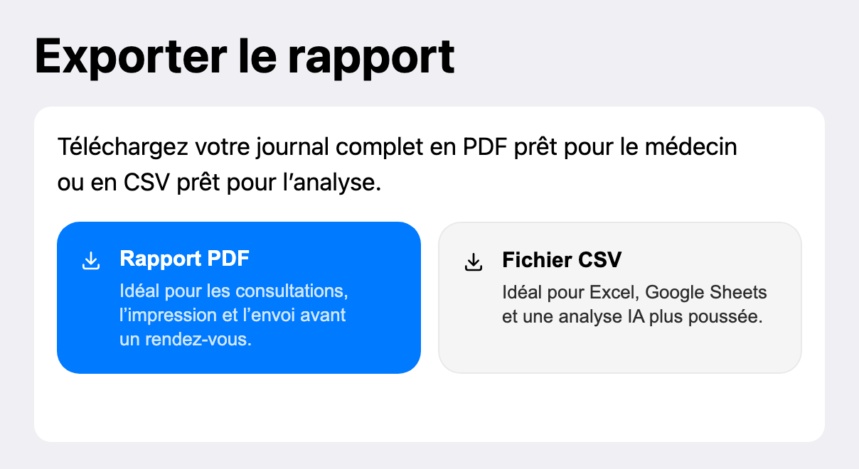 Capture d’écran de l’export des rapports